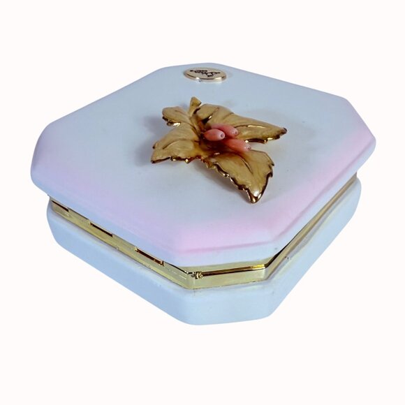 Bergers Italian Vanity Trinket Box Romantic VTG Octagon Enamel Orchid Logo - Picture 12 of 16